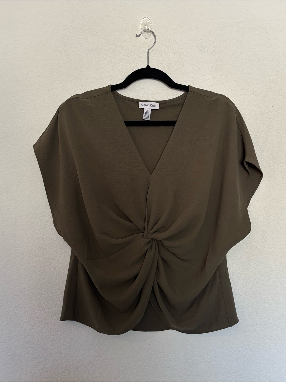 Calvin KleinTwist Front V-Neck Blouse Olive Green
